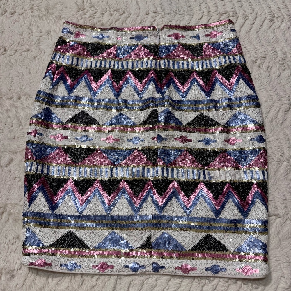 Bebe Sequin Geometric Tulip Mini Skirt Multi Color Festival Party Sparkle small - Picture 2 of 5